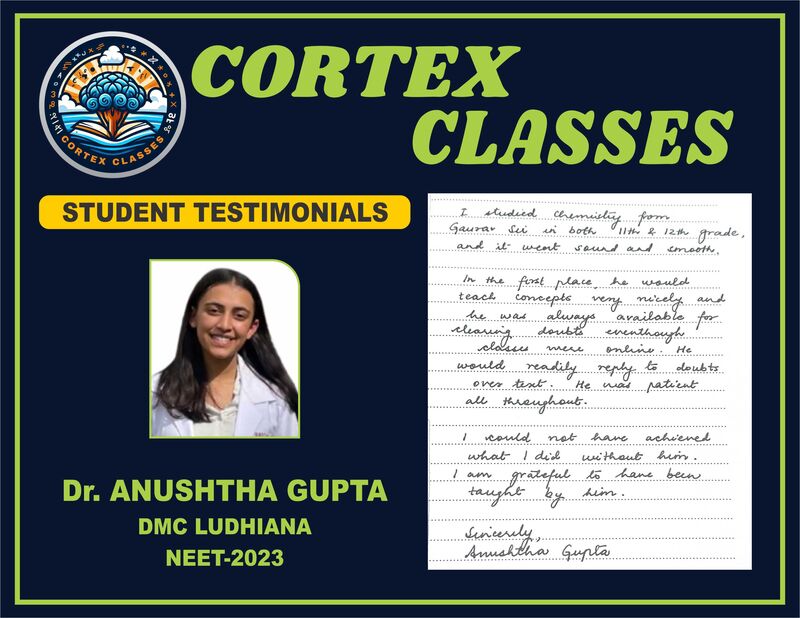 Testimonial by Dr. Anushtha Gupta — NEET 2023 — DMC Ludhiana