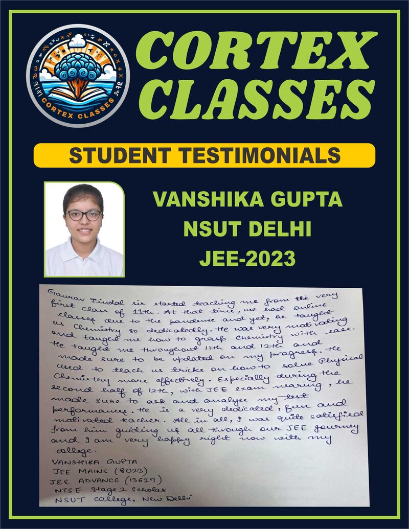 Testimonial by Vanshika Gupta — JEE 2023 — NSUT Delhi